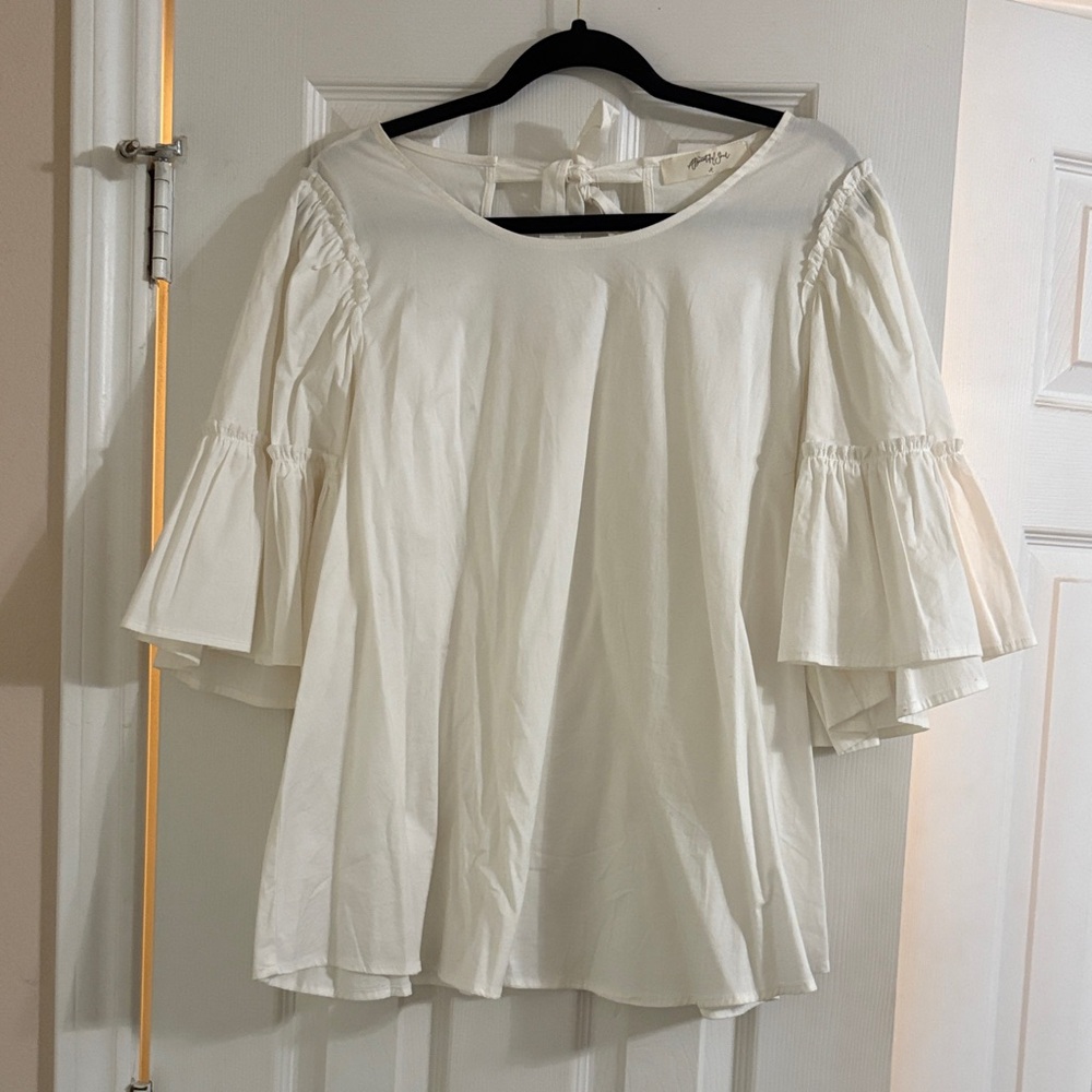 Arula- A Beautiful Soul/ Altar’d State Cream Blouse with Ruffled Sleeves